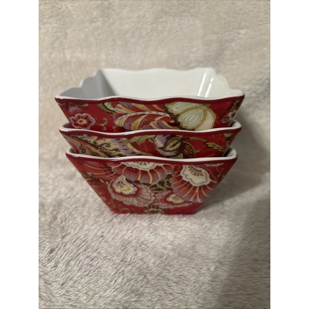 222 Fifth Gabrielle Red Dessert, Appetizer Snack Bowls Set Of 3 Square